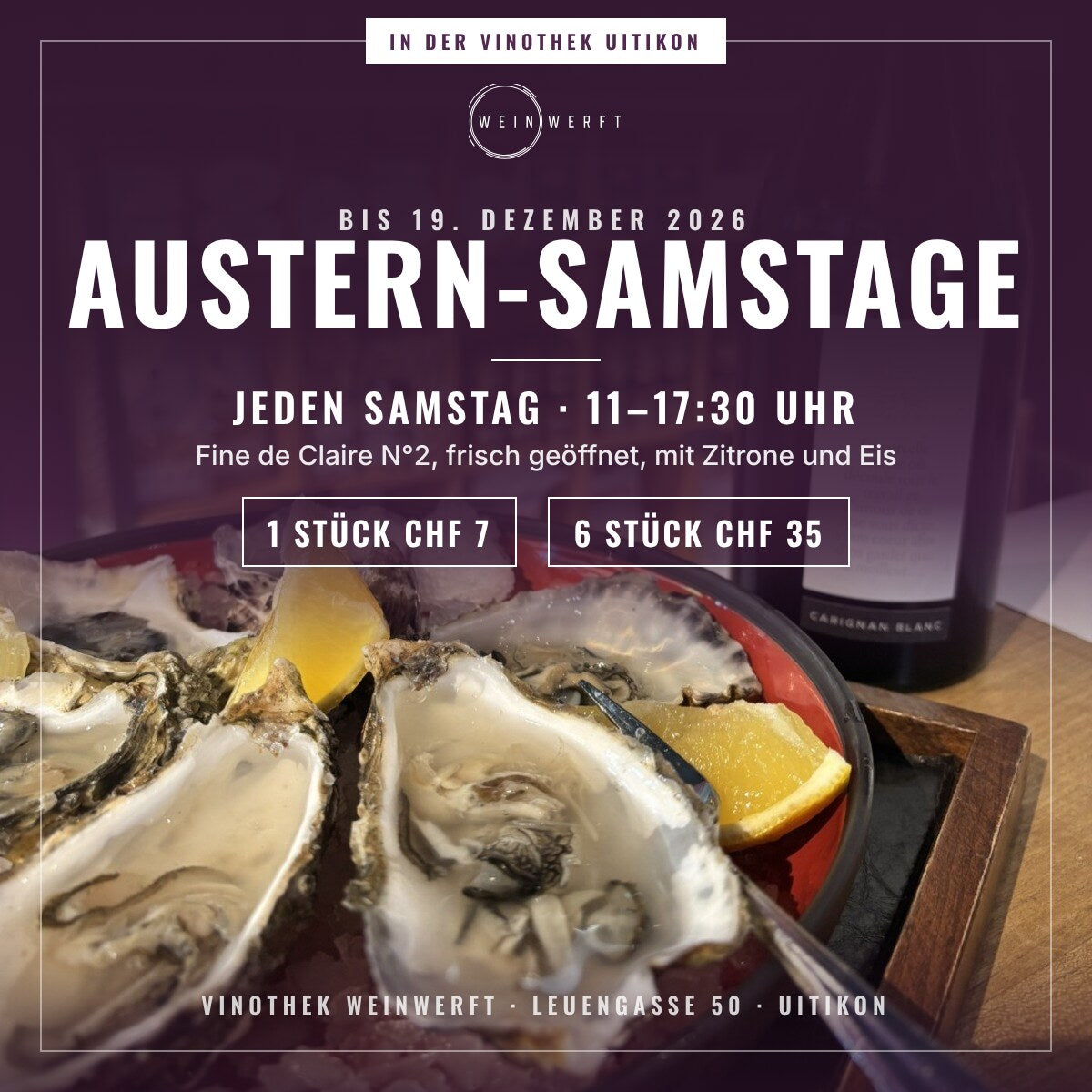 Frische Austern - jeden Samstag in Uitikon